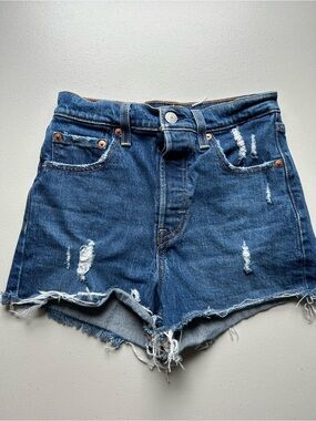 Levi’s Premium Ribcage Shorts W25 Charleston Chill Distressed Cutoff Denim